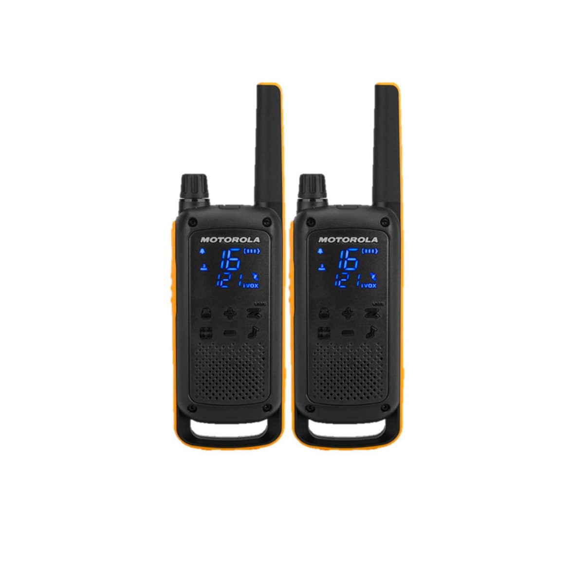 Motorola Walkie Talkie Talkabout T82 extreme IPX4, hasta 10 Km, pantalla oculta, linterna LED, pack 2 uds, color negro y amarillo