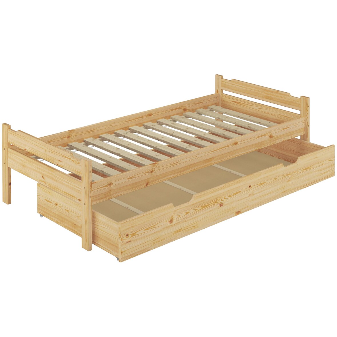 Einzelbett Bettrahmen Kiefer natur 80x200 Massivholzbett Zubehör wählbar V-60.31-08 Rollrost und Bettkasten inkl.