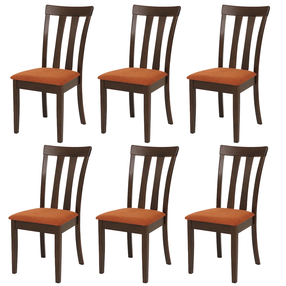 Lote de 6 sillas de comedor HWC-G46, silla de cocina Silla, tela/textil madera maciza ~ estructura oscura, naranja