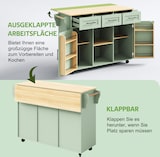 thumbnail of Merax Keukenwagen 139x46-71x91.5 cm, mobiel kookeiland met inklapbaar blad, 2 deuren en 3 lades, wielen/houten poten, saliegroen