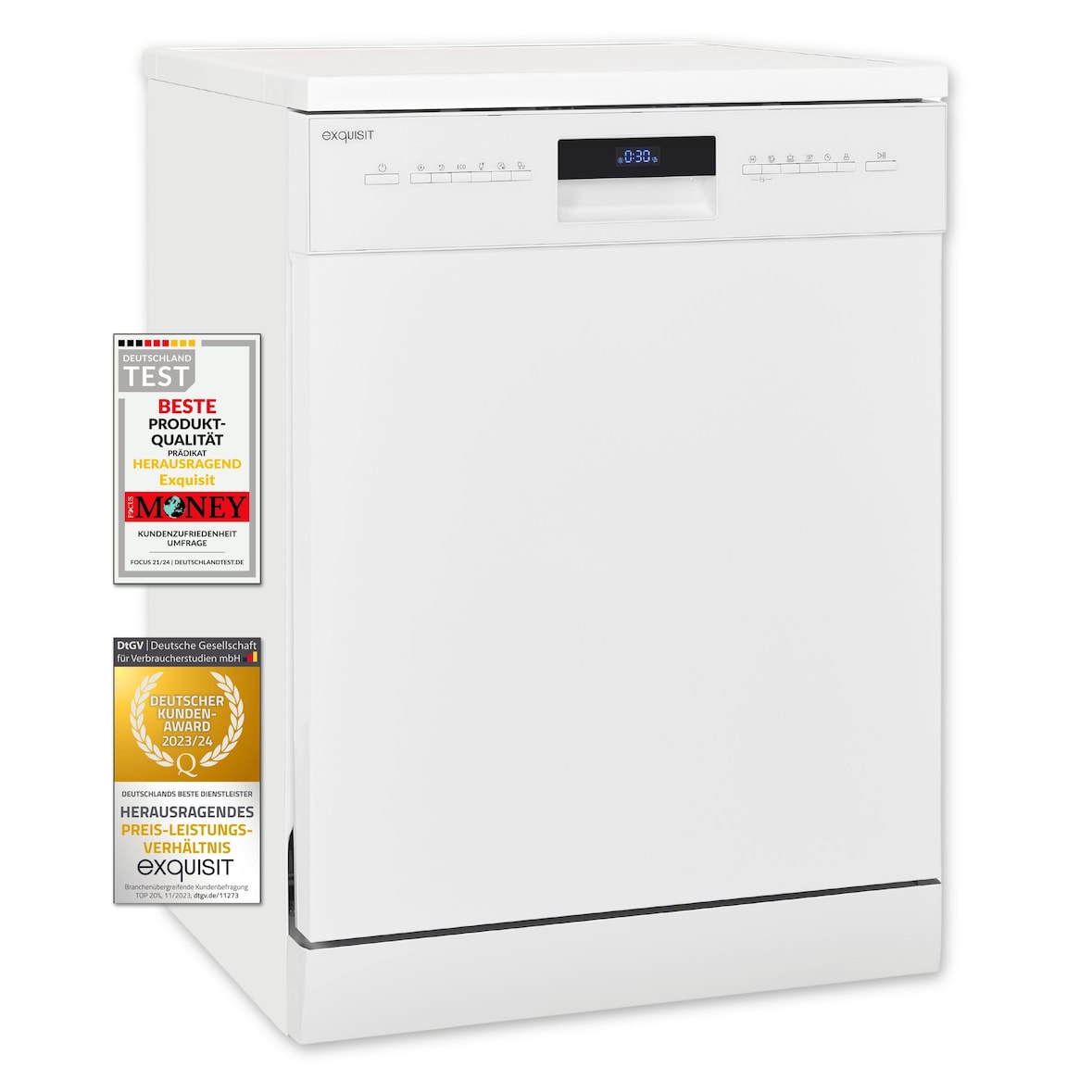 Exquisit Geschirrspüler GSP9614-030B weiss | Spülmaschine 60 cm | Aquastop | Maßgedecke: 14 | Restlaufzeiten Anzeige | Unterbaugerät