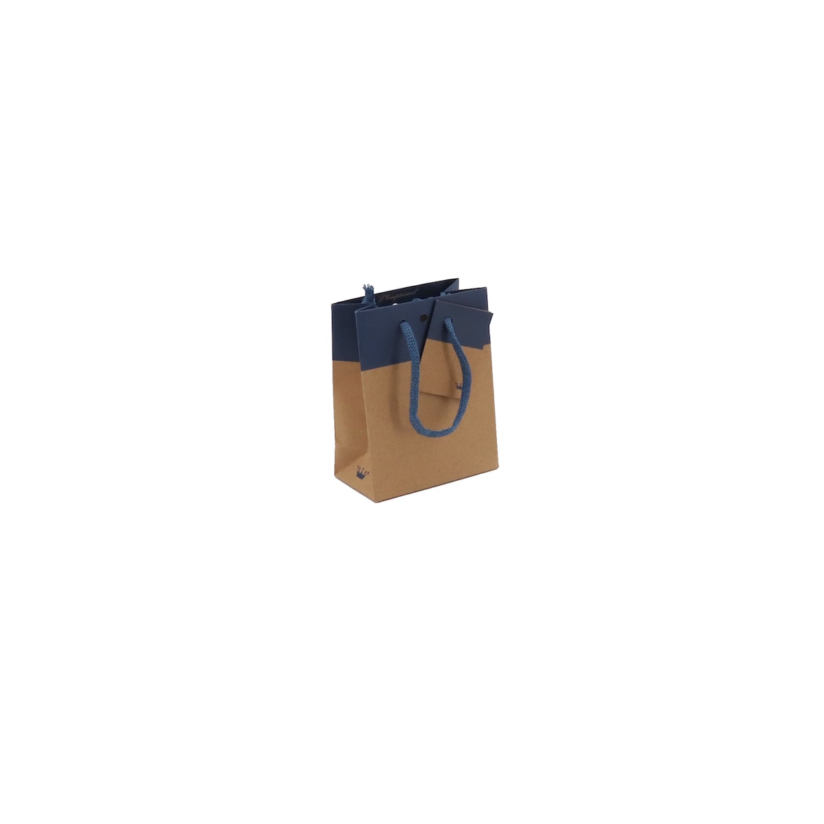 L'Exceptionnel Line bruine en marineblauwe kraft luxe tas met koordhandvatten 11,4 + 6,4 x 14,6 cm per 300 - Gimex