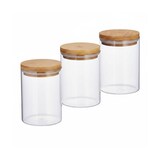 thumbnail of Relaxdays Vorratsdosen Glas, 3er Set, für Pasta, Reis, Müsli, Kaffeebohnen, Volumen 600 ml, HxD 14x9,5 cm, Bambus, natur