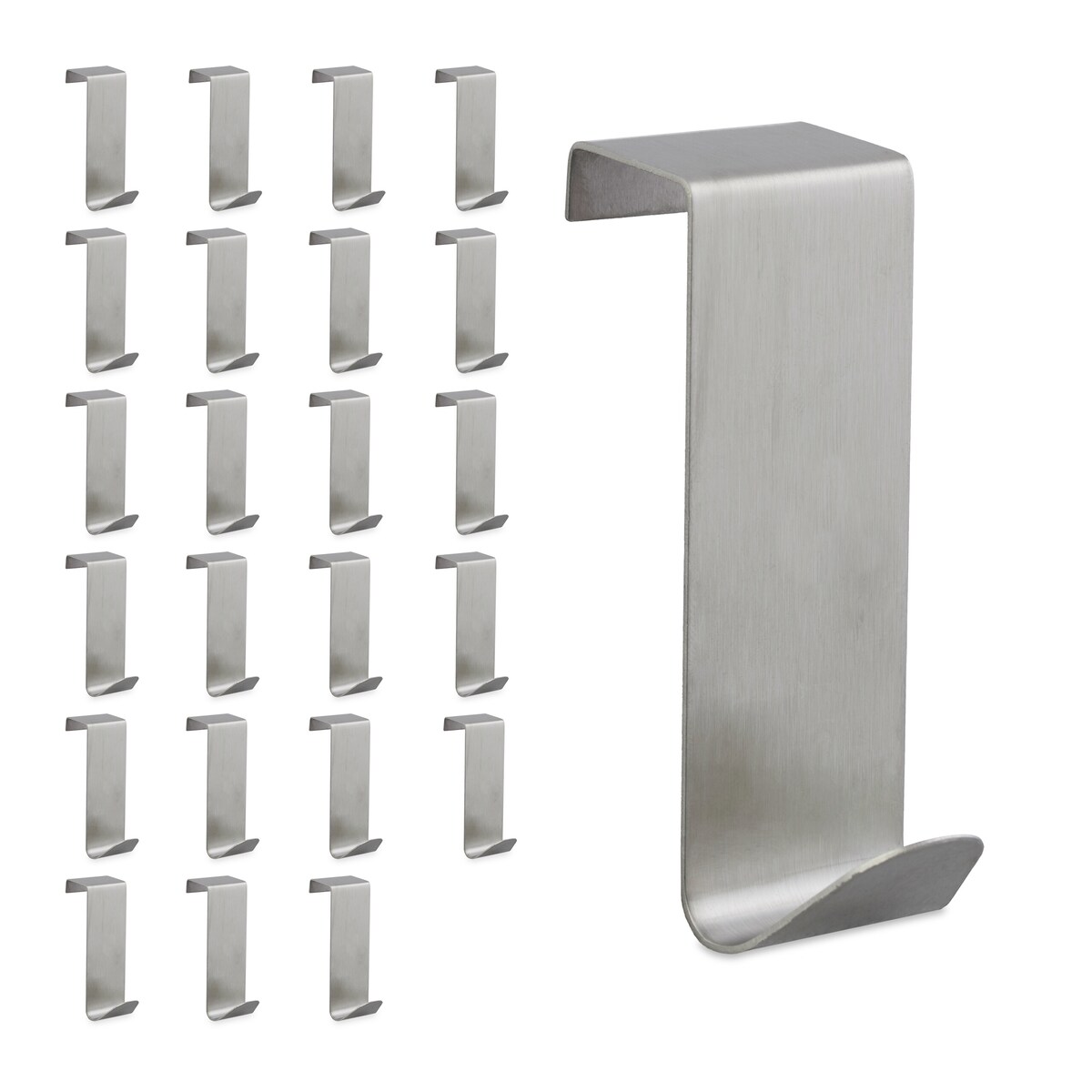 Relaxdays Türhaken, 24er Set, Edelstahl, zum Einhängen, Kleiderhaken Tür und Schrank, Haken für 2 cm Türfalz, silber