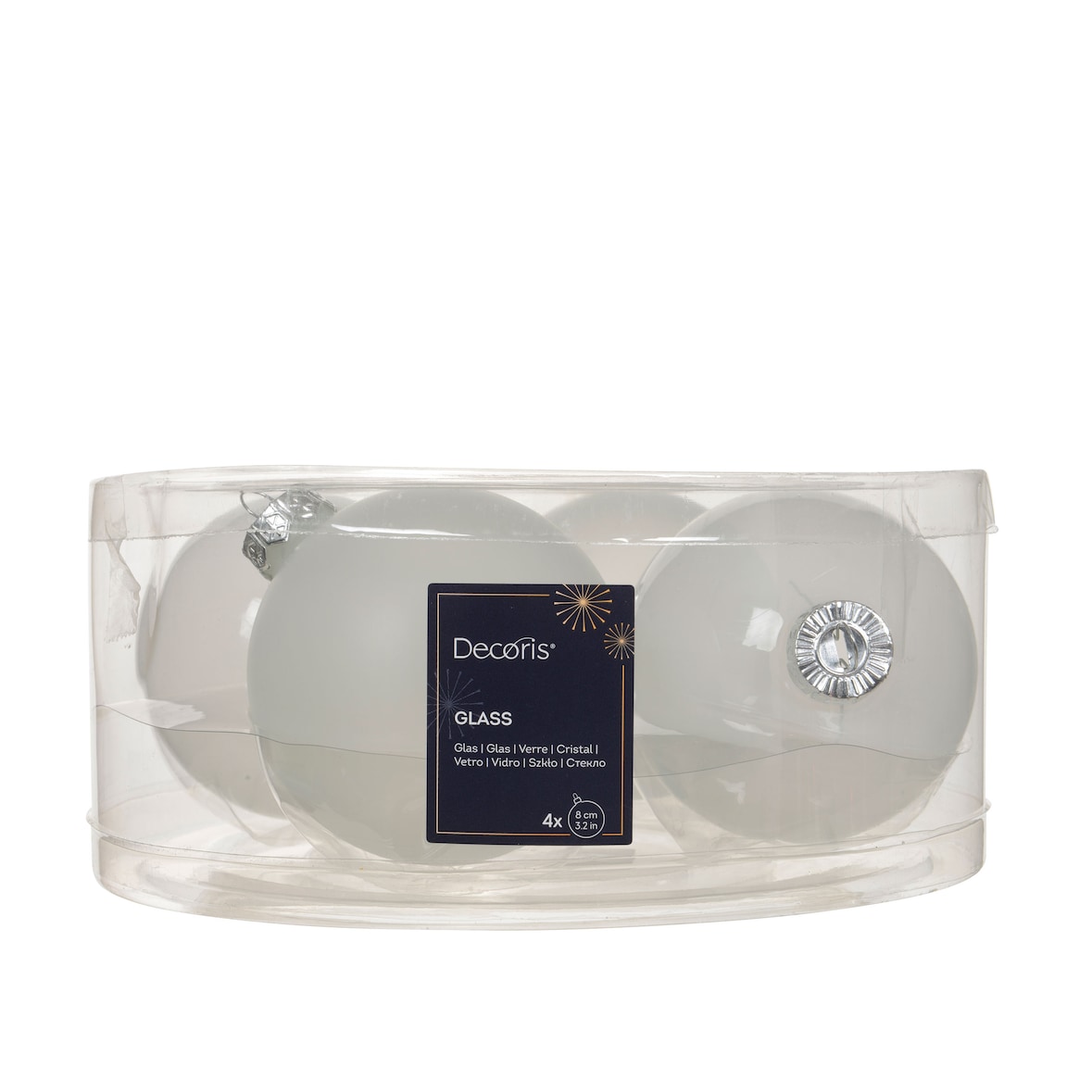 4 Weihnachtskugeln Glas 8cm matt & glänzend Christbaumkugeln Weihnachtsbaumkugeln Groß Christbaumschmuck Weihnachtsbaumschmuck Winterweiss transparent