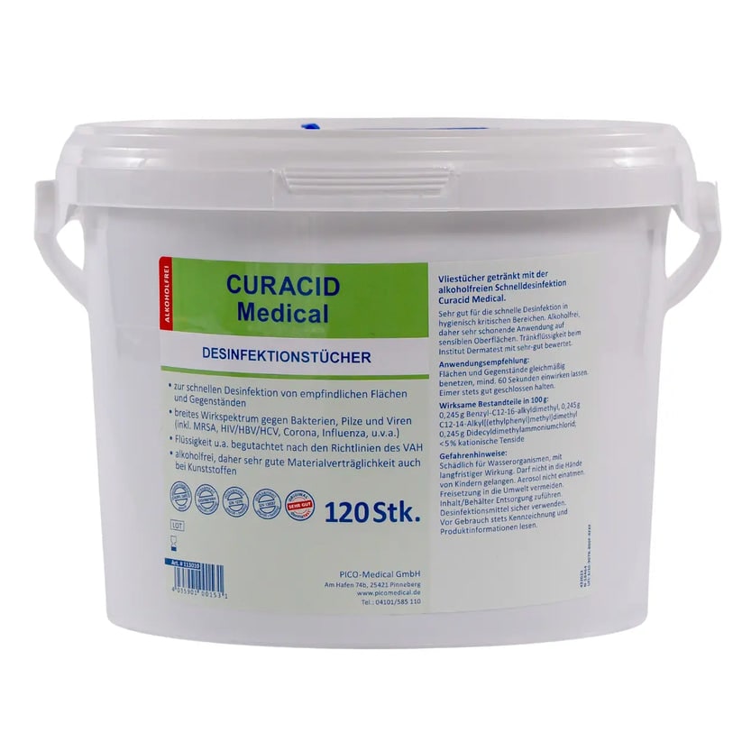 Medical Desinfektionstücher im Spendereimer, 120 Tücher., alkoholfrei, sofort einsatzbereite Tücher, ideal zur schnellen Flächendesinfektion