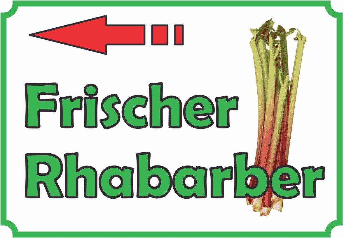 Frischer Rhabarber Verkaufsschild Pfeil links Hofladen Verkaufsförderung A0 Rückseite selbstklebend