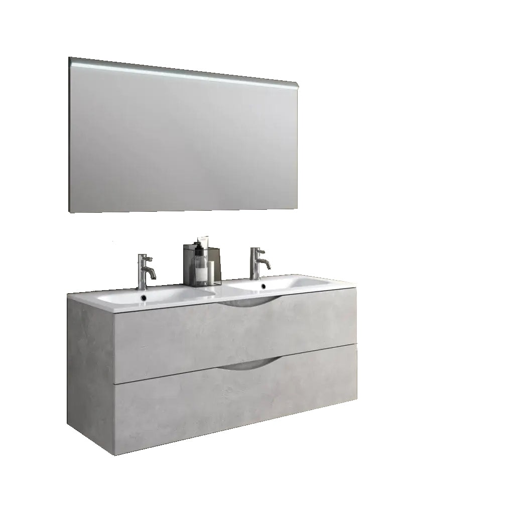 Mobile Bagno Sospeso 120cm Effetto Pietra Con Doppio Lavabo - Bianco Effetto Pietra