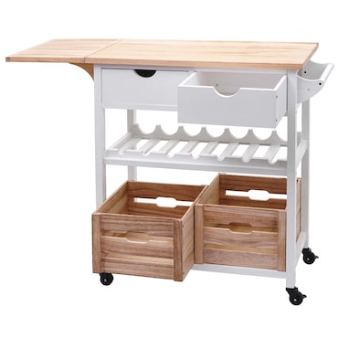 Carro de servicio HWC-G35, carro de cocina, carrito de cocina, carrito de té, madera de pino 89x119x41cm ~ blanco-natural