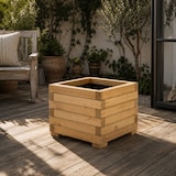 thumbnail of Jardinera cuadrada de madera de pino tratada exterior con malla geotextil 55x55x39 cm 72 L