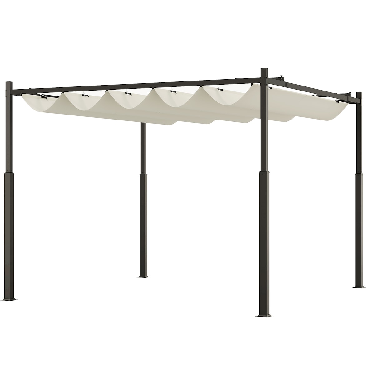 Outsunny Gazebo Pergola 4x4 m con Tetto Retrattile Bianco Crema