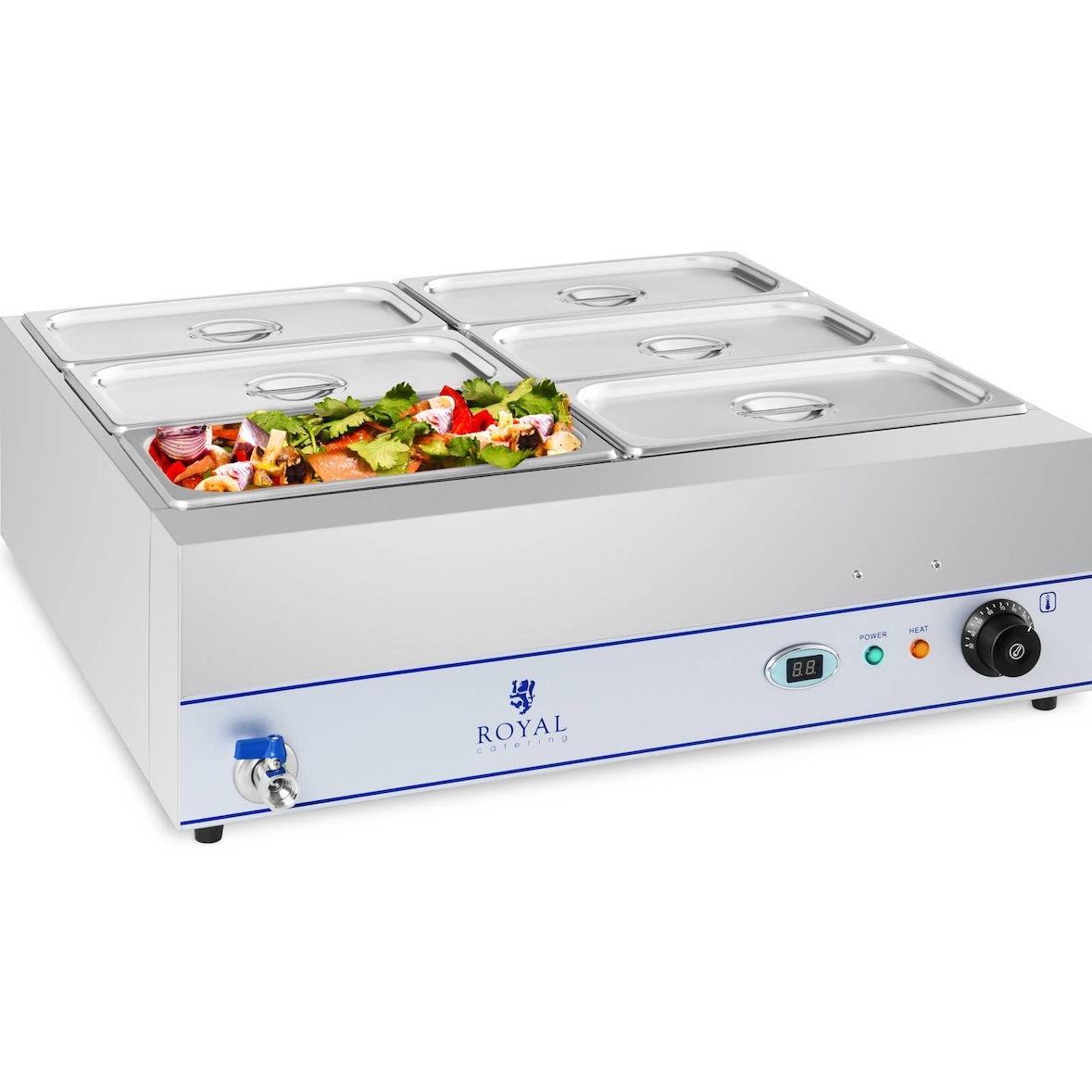 Royal Catering Bagnomaria - 2000 W - 6 x Contenitori GN 1/3 - Con rubinetto di scarico