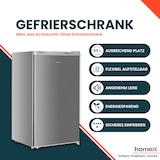 thumbnail of homeX Gefrierschrank, Tiefkühlschrank klein - 60L Nutzinhalt, 4-Sterne Gefrieren, Freezer kompakt, freistehend, silber