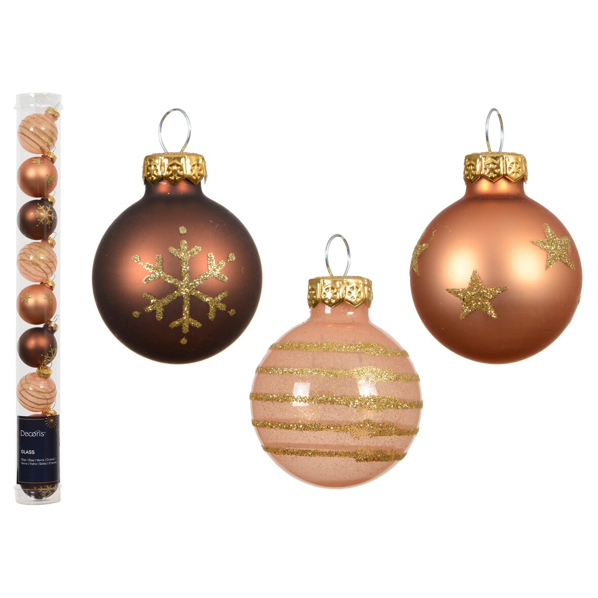 9 Weihnachtskugeln Glas mit Motiven 3cm kleine Christbaumkugeln Weihnachtsbaumkugeln Christbaumschmuck Weihnachtsbaumschmuck Braun Orange Mix