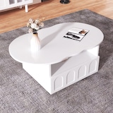 thumbnail of Couchtisch Wolkenform 100x60x40 cm in Weiß mit Schublade und Ablagefach – Stilvolles Design mit Push-to-Open-Mechanismus