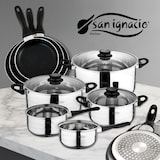 thumbnail of San Ignacio - Toledo Kochgeschirr-Set 16/18/20/24/28 cm aus Edelstahl mit marineblauem schwarzem Pfannenset 16/20/24 cm