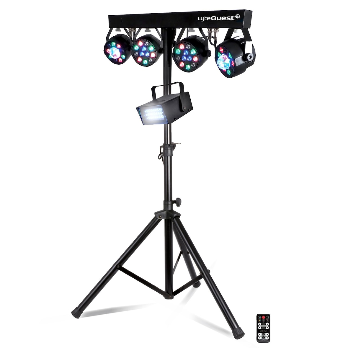 Pack X-Performer LyteQuest Portique + 4 PAR /UV/FRIZTAL DMX - 18 prog. - 2 sacoches - Mini Strobe inclus