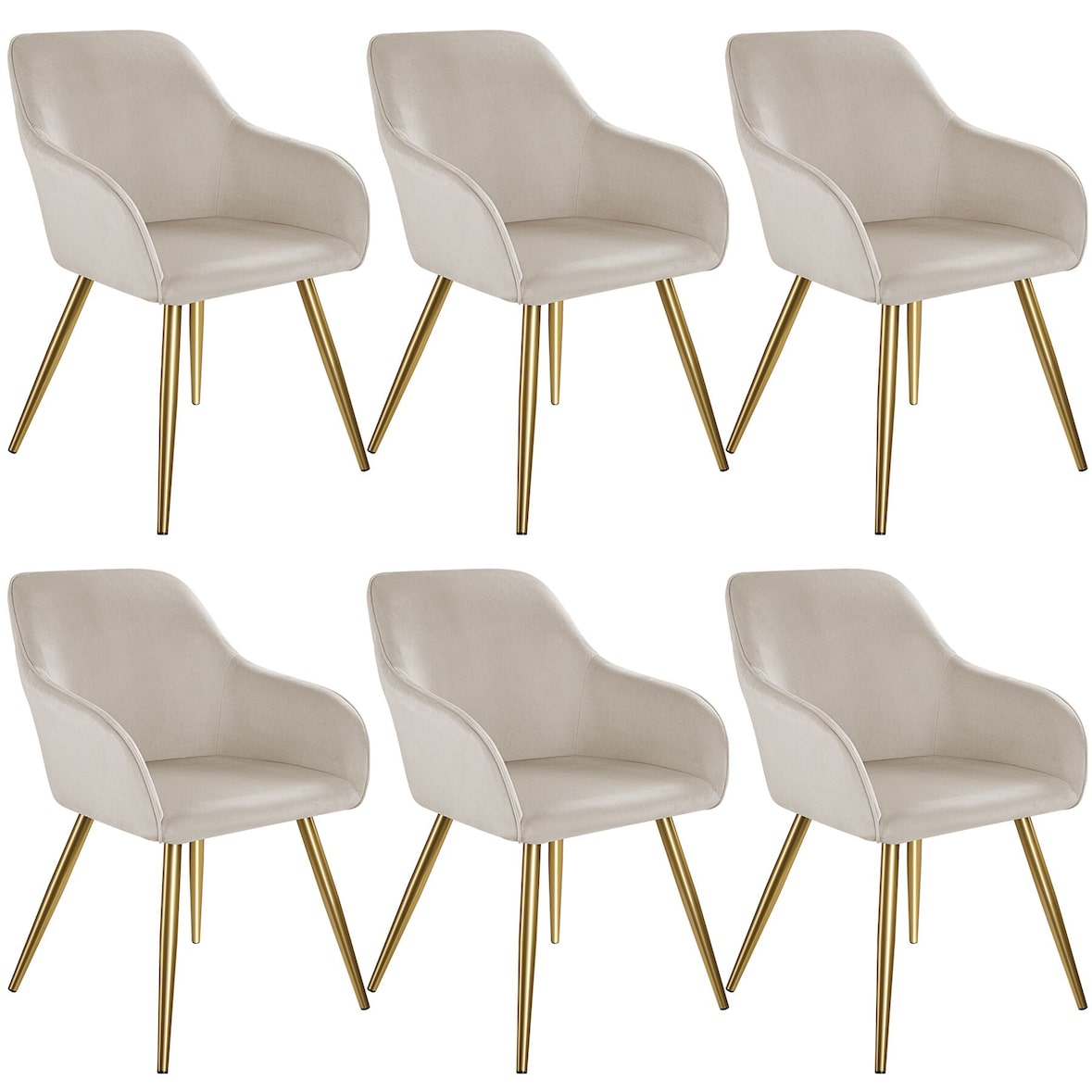 tectake Chaise MARILYN Effet velours style scandinave - Lot de 6 taupe/or