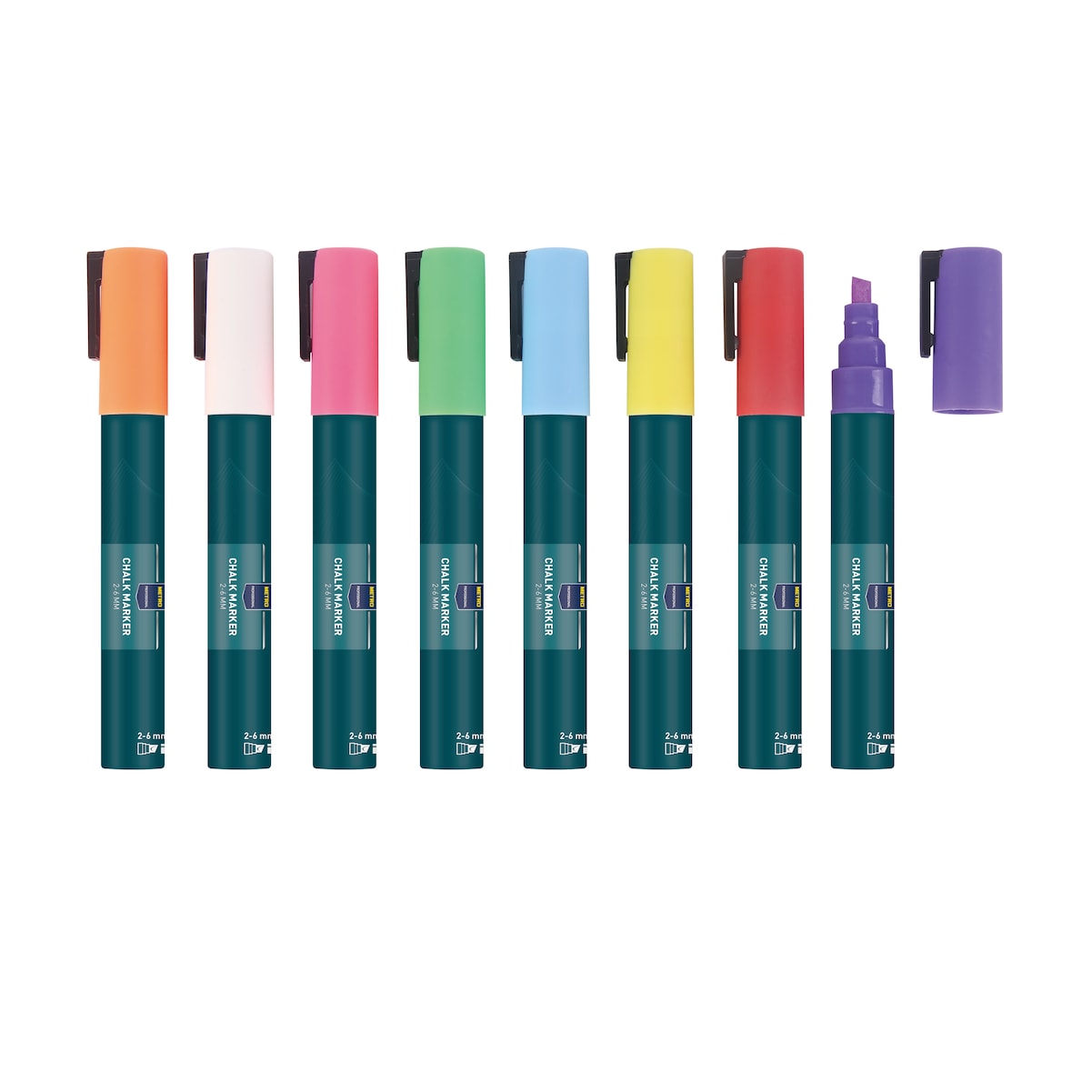 METRO PROFESSIONAL Krijtmarkers, geassorteerde kleuren, ronde punt, lijndikte: 2-6 mm, 8 stuks