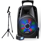 thumbnail of Enceinte KARAOKE PARTY-8LED sur batterie 8" à LEDs RVB 300W - USB/BT/FM + Micros CHANT + mini Strobe