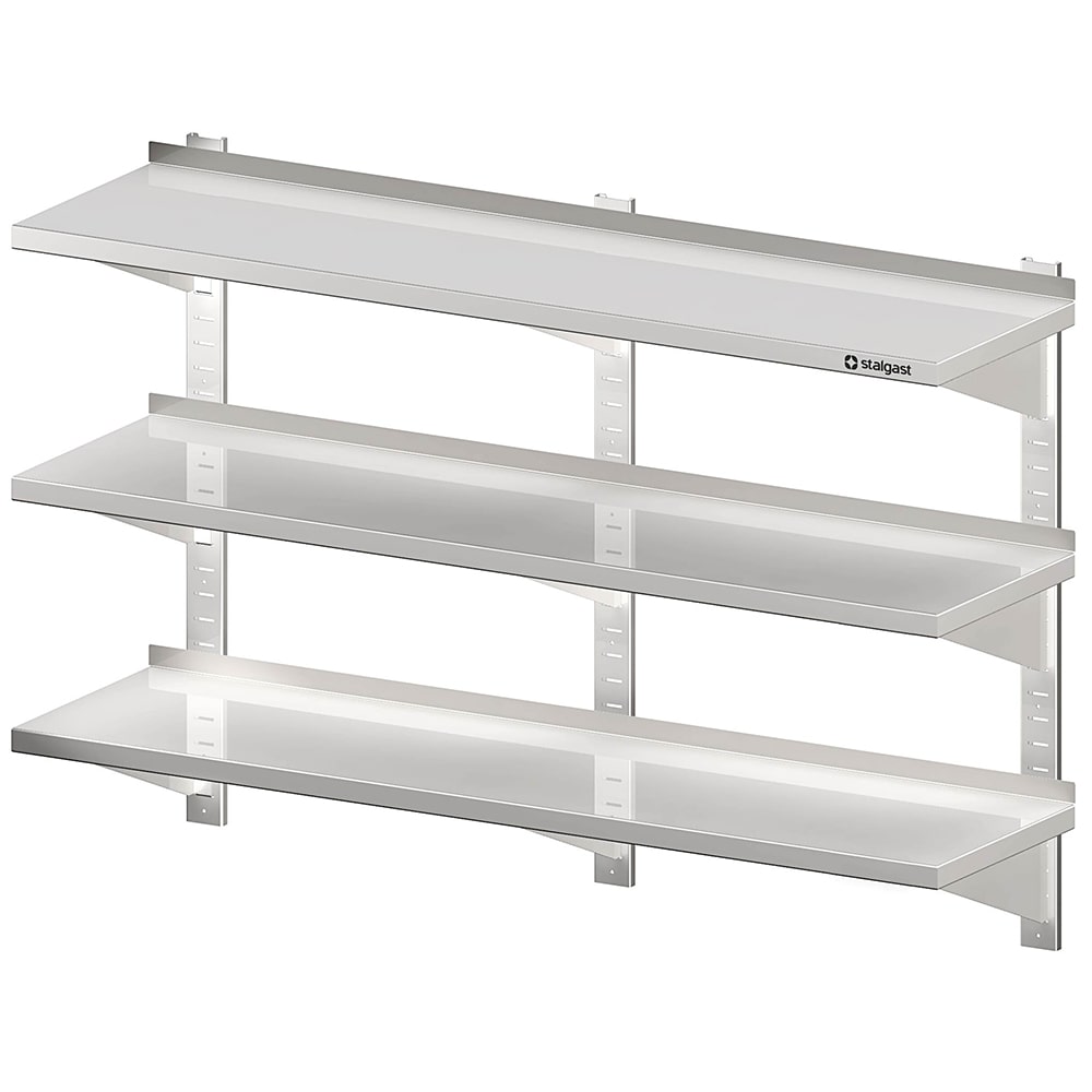 Stalgast Edelstahl Dreifach-Wandbord mit Konsolen und Wandschienen 1800x300x930 mm höhenverstellbar, verschweißt