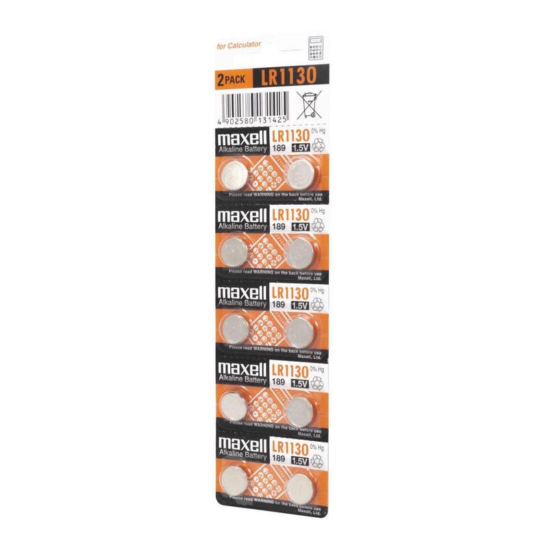 Maxell Confezione da 10 batterie alcaline a bottone Lr1130 1,5 V