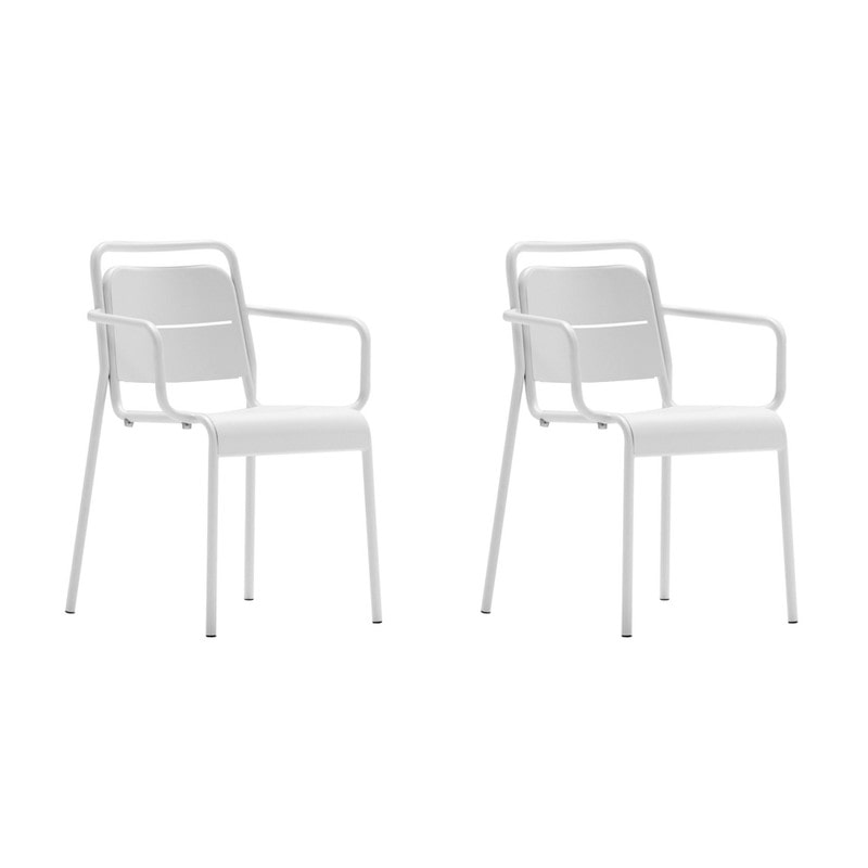 Lot de 2 chaises de jardin en métal avec accoudoirs Zown Alma blanc cassé pour extérieur