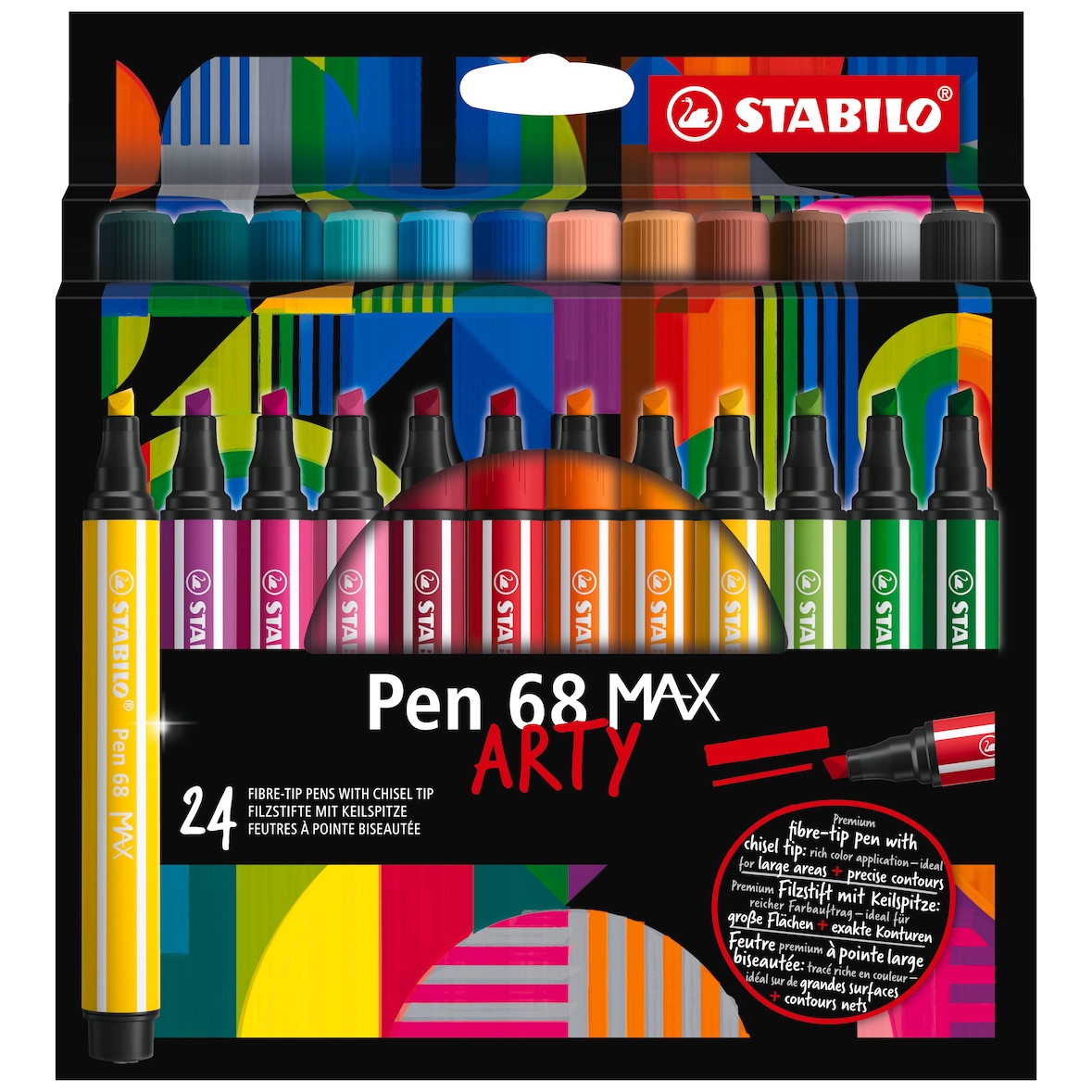 STABILO 24 feutres pointe biseautée Pen 68 MAX ARTY