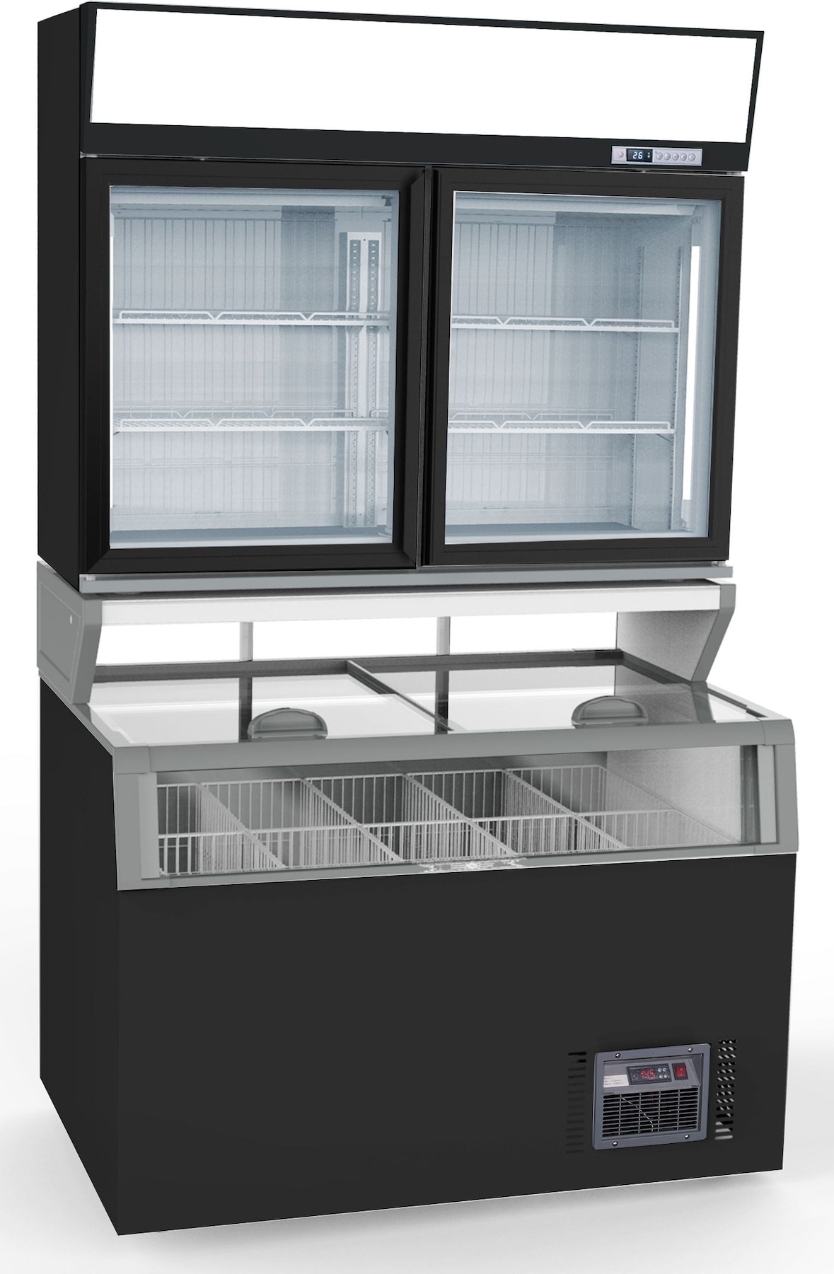 Chefgastro Wandtiefkühlung schwarz 2 Glastüren BxTxH 1454x890x2000mm