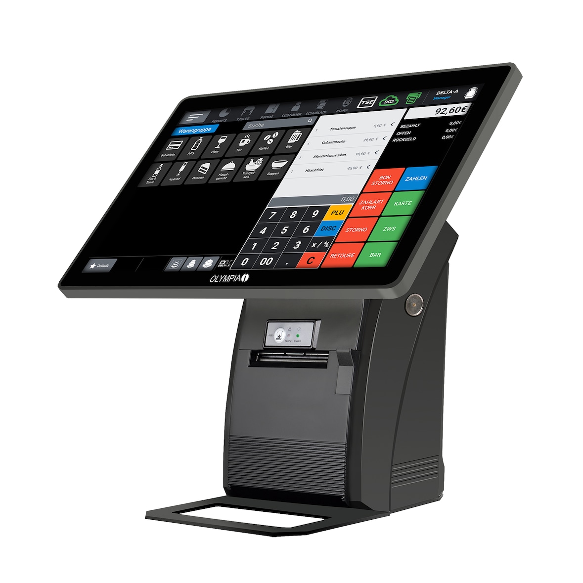 Olympia Registratore di cassa sistema di cassa T215K a 2 linee per la vendita al dettaglio e la ristorazione