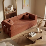 thumbnail of Oviala Canapé convertible 2 places en tissu avec coussins marron