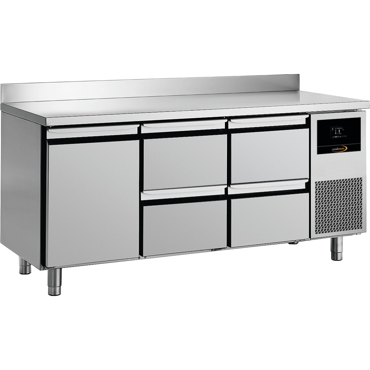 Cookmax Kühltisch GN 1/1 mit
1 Tür und 4 Schubladen, mit Aufkantung