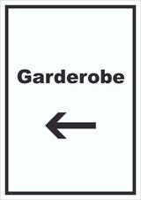 thumbnail of Garderobe Schild mit Text Richtungspfeil links Kleidung aufbewahren hochkant A6 (105x148mm)