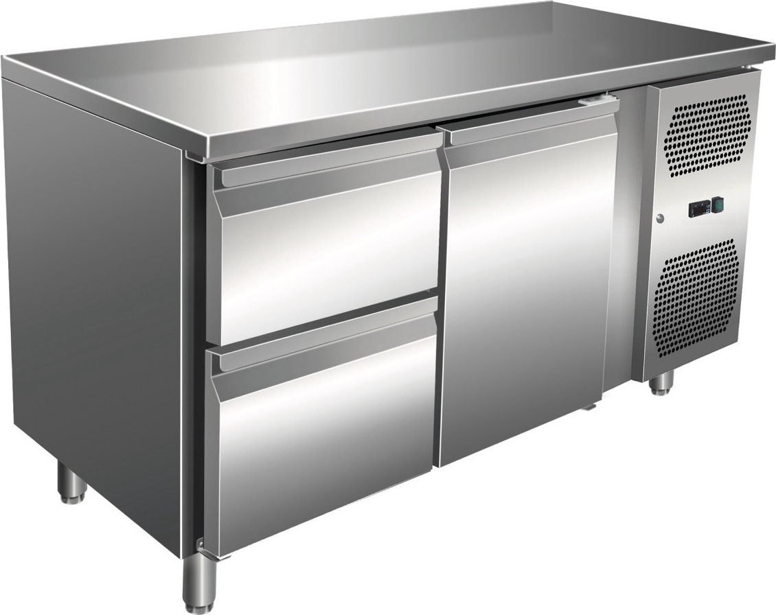 Gastro Edelstahl Kühltisch Kühltheke 1 Tür / 2 Schubladen 115 L -2/+8°C