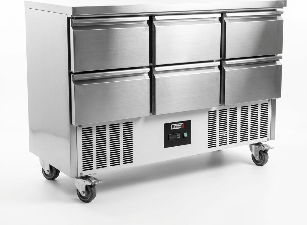 Romux® Saladette und Pizzatisch 6 Schubladen 135x70 cm 240 Liter Statisch | Kühltisch von Pizzen und Salaten