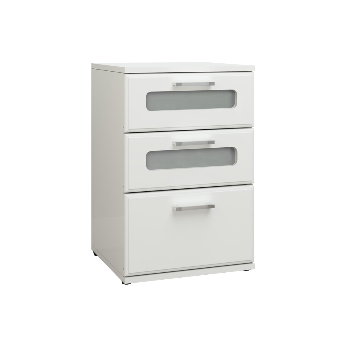 Nachttisch mit 3 Schubladen, oberste mit Glaseinsatz, Weiß, 40x60x38 cm, aus Holz