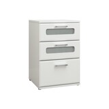 thumbnail of Nachttisch mit 3 Schubladen, oberste mit Glaseinsatz, Weiß, 40x60x38 cm, aus Holz