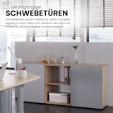 thumbnail of bümö Schwebetürenschrank, Sideboard Grau/Silber - Büromöbel Sideboard Holz 160cm breit, 42cm schmal, Büro Schrank mit Schwebetür für Flur oder als