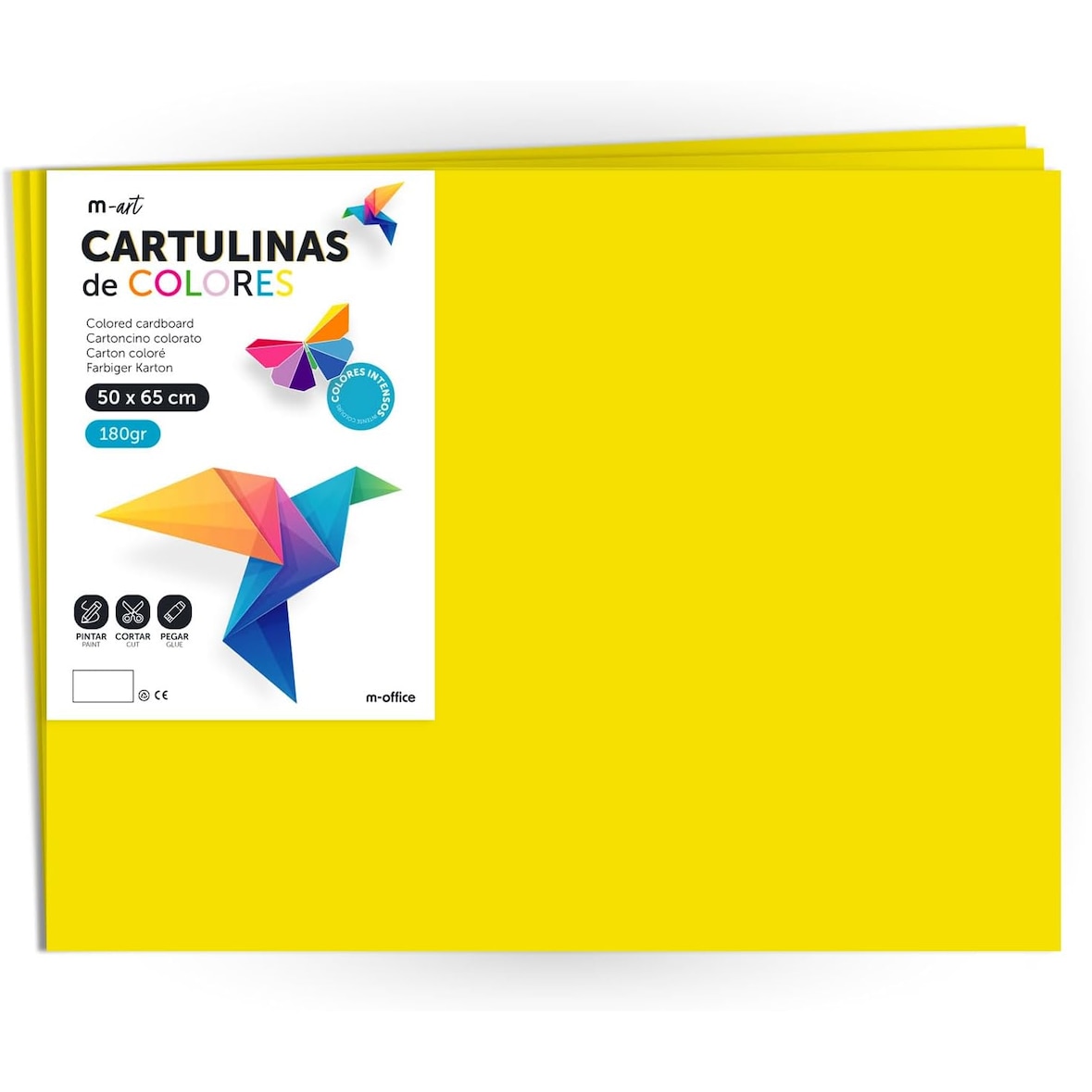 Cartulina de Colores, Cartulina Grande 50x65cm Colores Claros e Intensos, Cartulinas 180gr para Manualidades · m-office (25 hojas,amarillo fuerte)