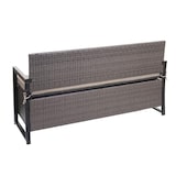 thumbnail of Banco de polirratán de 3 plazas HWC-F39, banco de jardín banco arcón, compartimento de almacenaje cojines de asiento ~ gris moteado, cojines beige