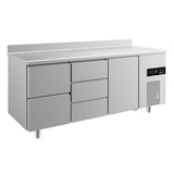 thumbnail of Gastro Kühltisch 1 Tür rechts 2/3 Schubladen links&mittig Umluftkühlung Aufkantung, 1865x700x850mm -2/+8°C  474L