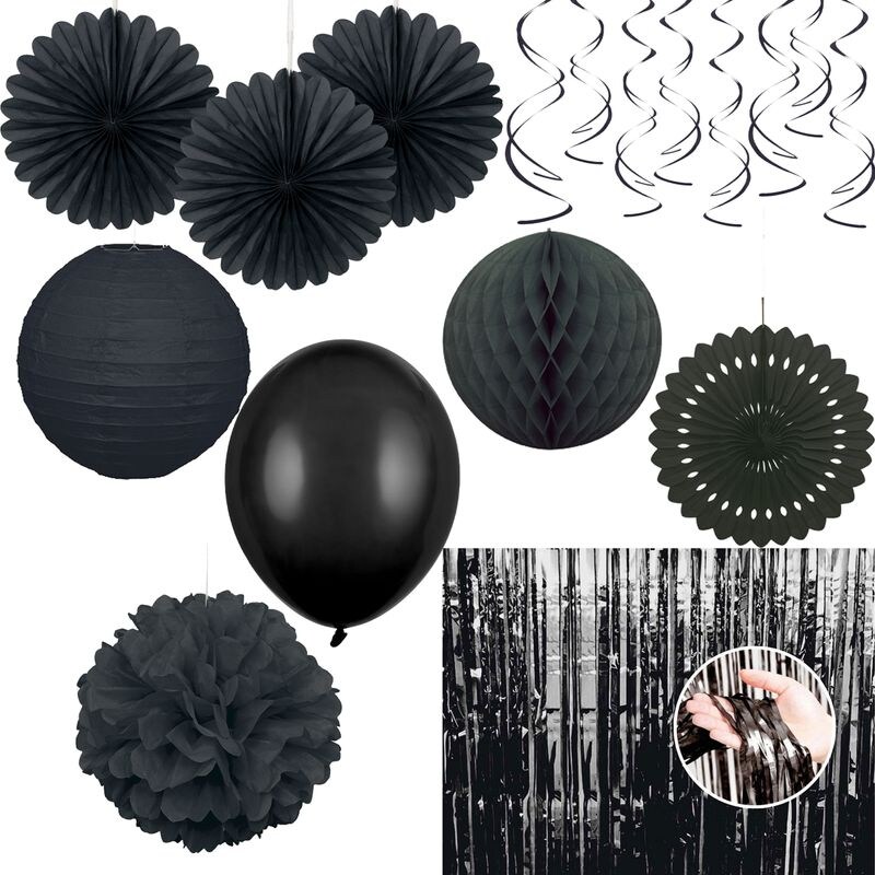 Partydeko schwarz Geburtstagsdeko Dekoration Deko Set Partyset