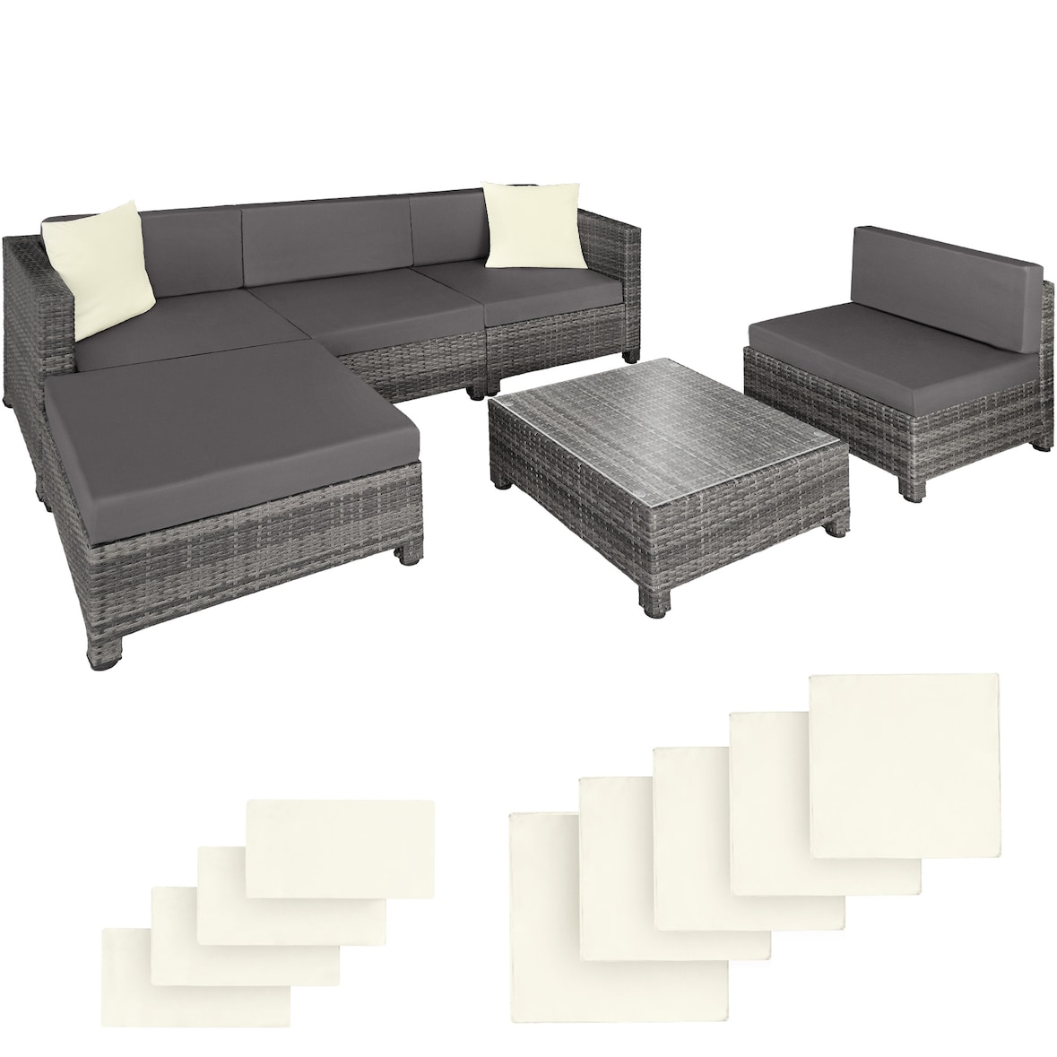 tectake Set da giardino in rattan con telaio in alluminio e imbottitura di 10 cm - 403835