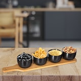 thumbnail of WellHome - Set de aperitivo de 5 piezas en color negro, tablas de bambú y vasitos de loza