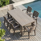 thumbnail of Ensemble table et 6 chaises de jardin, table rectangulaire avec structure en acier et chaises en résine avec accoudoirs, empilables–Thomas+Anita/Taupe