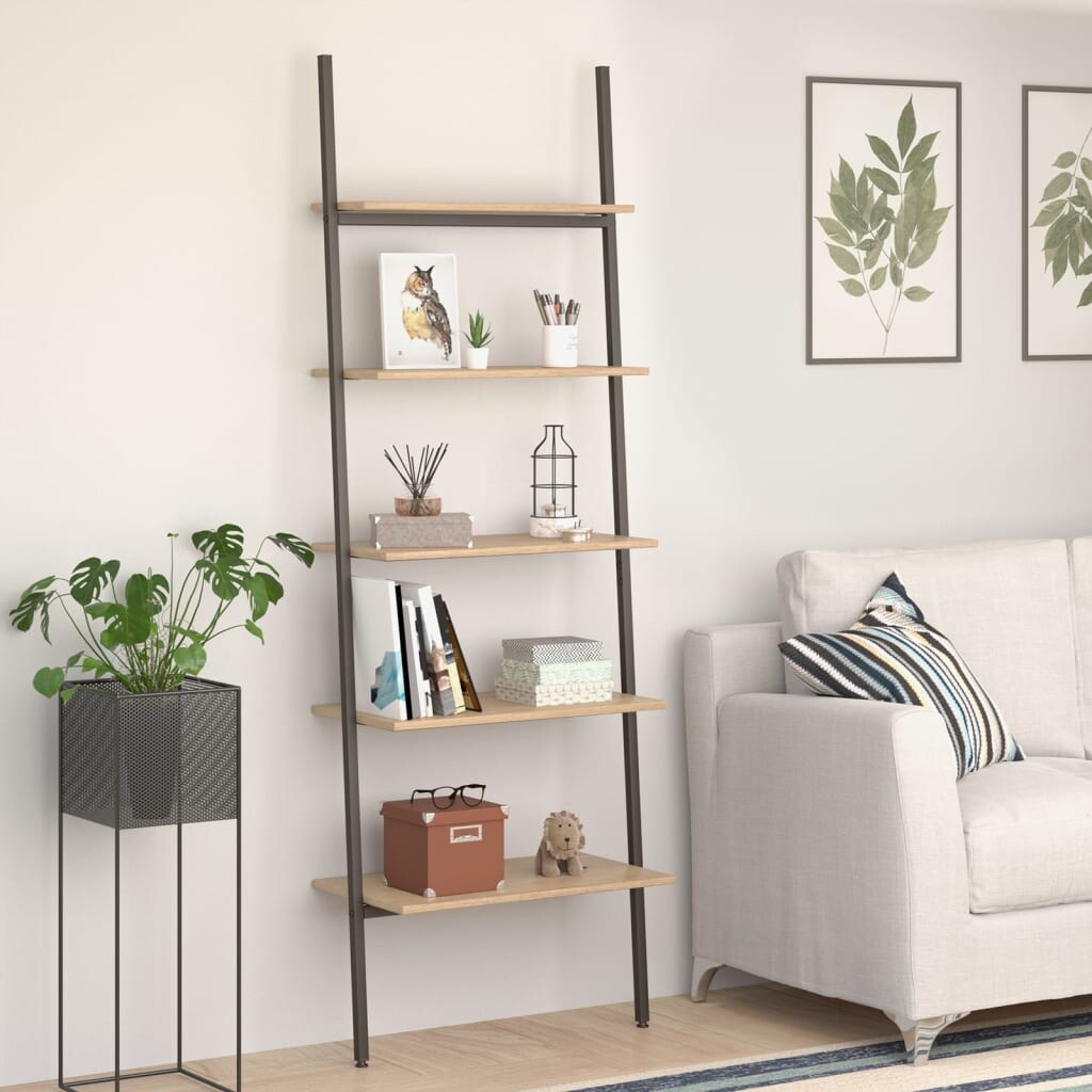 vidaXL Anlehnregal mit 5 Ablagen Hellbraun und Schwarz 64x34x185,5 cm