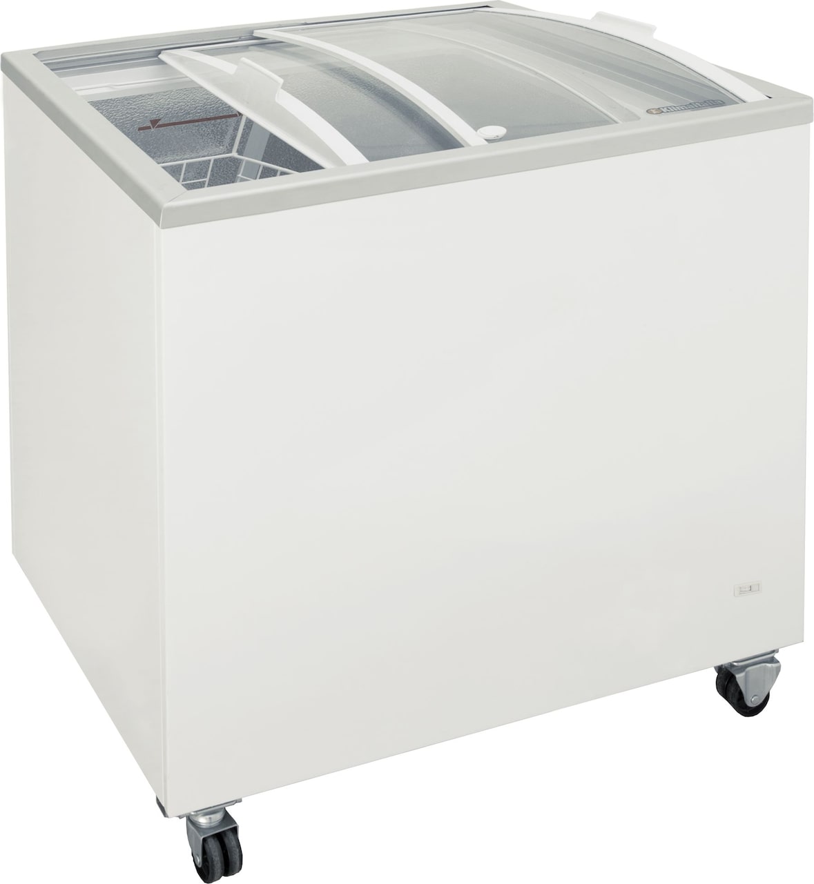 Truhe-Gefrierschrank mit gebogenem Schiebeglas, Innenfläche gehämmertes Aluminium, Isolierung 60 mm, -13°C/-23°C. FR300PAC