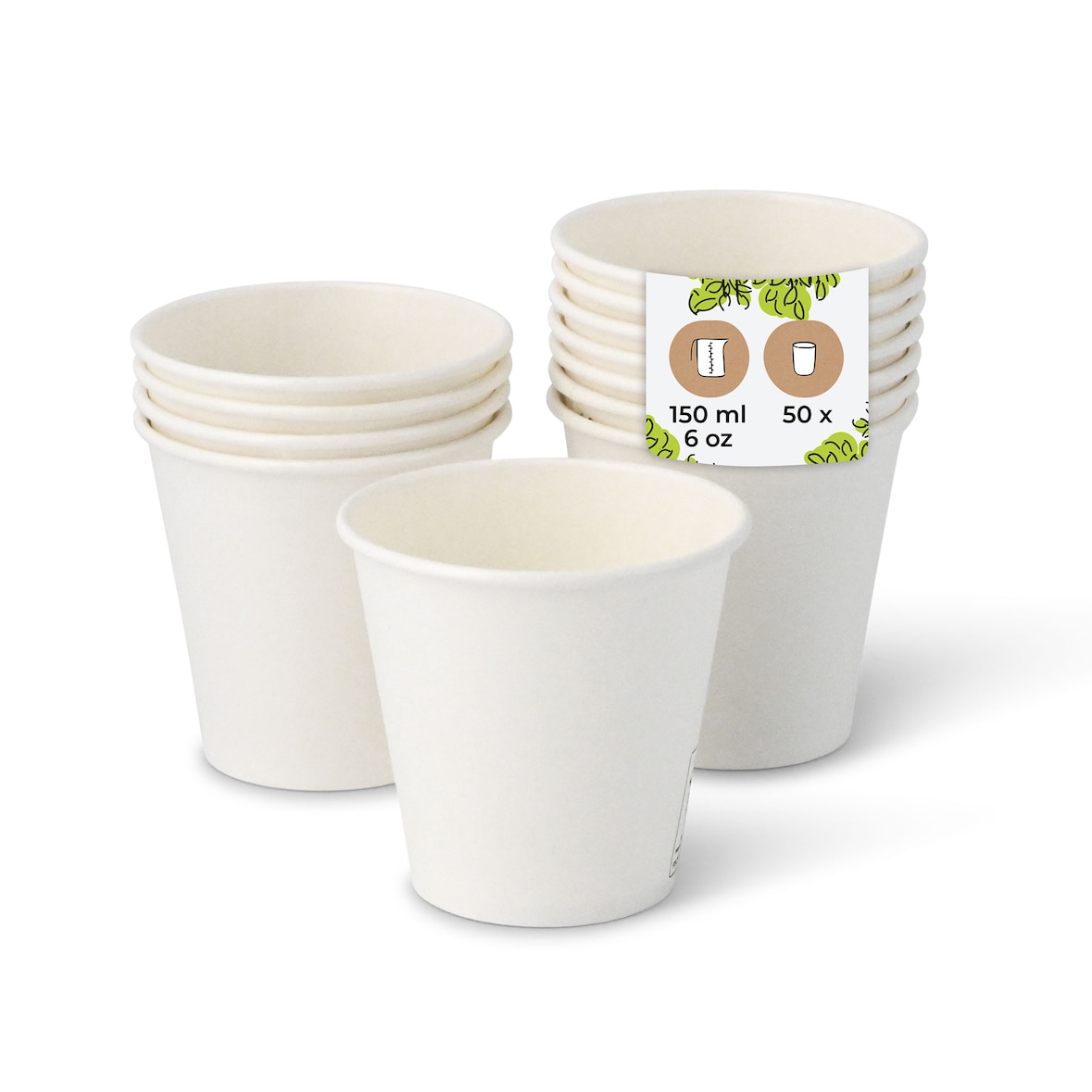 BIOZOYG Pappbecher 50 Stück 150 ml / 6 oz, Ø 80 mm, weiß - Becher für Heißgetränke - Kaffeebecher to go - Einwegbecher, Alternative zu Styroporbecher