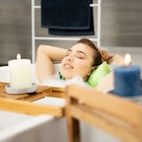 thumbnail of Relaxdays XL Badewannenablage, mit Buchstütze & für Tablet, Luxus Badewannenbrett, Bambus, ausziehbar 70-105 cm, natur