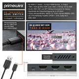 thumbnail of Primewire 8k HDMI Switch 2.1a, 2X Input HDMI Buchse, 1x Output, Verteiler, 7680 x 4320 UHD II (4320p) 60 Hz, HDR, 3D, CEC, HDCP 2.3, VRR, QFT, ALLM